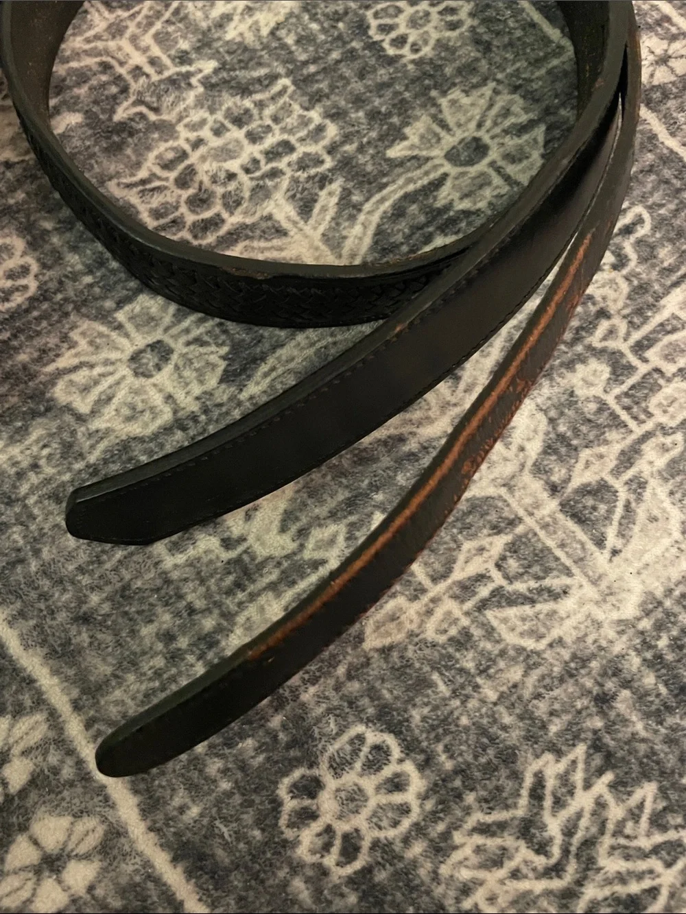Dos Amigos Black Roped Double Strap Genuine Leather Belt Replaceable Buckle 42